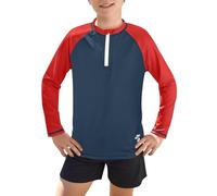 BesserBay Big Boys UV Protection Long Sleeve Sun Vest Quick Dry Zipper Rash Guard Red Dark Blue 13-14 Years