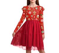 BesserBay Big Girl Christmas Holiday Warm Outfit Xmas Ugly Tulle Hem Funny Tutu Dresses Red Gingerbread Man 12 Years