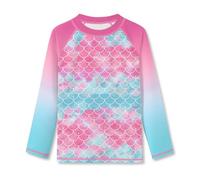 BesserBay Child Girls Sun Protective Rash Guard Top Long Sleeve Blue Pink Mermaid Breathable UV Shirt 7-8 Years