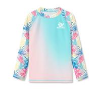 BesserBay Child Girls Sun Protective Rash Guard Top Long Sleeve Blue Pink Yellow Gradient Leaves Breathable UV Shirt 7-8 Years