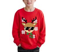 BesserBay Christmas Boys Xmas Sweatshirt Ugly Novelty Print Party Funny Crewneck Jumper Elk Red Unisex 9-10 Year