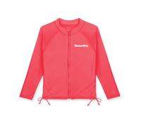 BesserBay Girls UPF 50+ Zip Up Long Sleeve Ruched Side Adjustable Drawstring Thumb Holes Swim Shirt 4-14 Years, pink / white, 10 Years