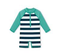 BesserBay Infant Boys One Piece UPF 50+ Surfing Suit Snaps Bottom Zipper Front Navy Green Striped Rashguard 6-12 Months