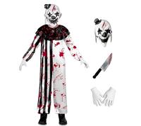 BesserBay Kid Boy's Halloween Striped Funny Jumpsuit Cosplay Scary Clown Killer Costume Black White 9-10 Years
