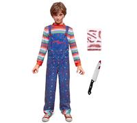 BesserBay Kids Fancy Chuky Dungarees Sky Blue Jumpsuit with multicolored Striped Top for Children Set 8 Years