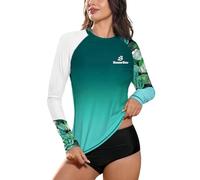 BesserBay Lady Summer Swim UPF Swimming Rash Guard Sun Protective Surfing Surf Bathing Suit Green Gradient L