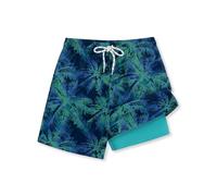 BesserBay Little Boys Green Palm Summer Drawstring Stretch Swim Trunks Athletic Beach Boardshorts 6 Years with Pockets