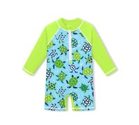 BesserBay Newborn Baby UPF 50+ Long Sleeve One Piece Swimsuit Zip Up Blue Green Turtle Rashguard for Boys 0-3 Months