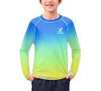 BesserBay Quick Drying UV Protection Rash Vest for Big Boys Blue Green Yellow Gradient Summer Long Sleeve Sun Top 13-14 Years