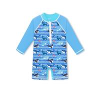 BesserBay Toddler Sun Protective Blue Shark Beach Rashguard One Piece Zip Up Bathing Suit for Baby Boys 24-36 Months
