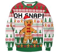 BesserBay Unisex Christmas Long Sleeve Pullover Gingerbread Design Sweet Holiday Crewneck Adorable Graphic Print Family Matching Couple Festive Wear White M