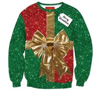 BesserBay Unisex Christmas Long Sleeve Sweatshirt Wrapped Present Pattern Jolly Holiday Pullover Funny Graphic Print Family Matching Couple Festive Wear Green XL