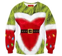 BesserBay Unisex Christmas UglyCrewneck Cheeky Green Character Print Whimsical Seasonal Sweatshirt Comical Novelty Design Family Matching Couple Xmas Outfit Green L