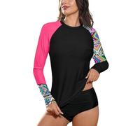 BesserBay Women Summer SPF UPF Uv Rashguard Loose Fit Sun Guard Sunblock Swimsuit Black Pink Aztec S