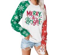 BesserBay Women's Christmas Novelty Color - Block Snowflake Raglan Sleeve Jumper Merry & Bright String Light Sweatshirt M