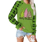 BesserBay Women's Christmas Novelty Plaid Raglan Sleeve Jumper Merry Christmas Grinch Leopard Tree Print Sweatshirt S