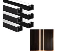 Besseto LED Aluminum Channel for Wall Panel,Wood Slat Wall Panel LED Strip Light Aluminum Channel Profile for Living Room Bedroom Bathroom Stairs (Black-6Pack 3.3Ft)