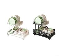 Besshepplo 2 Tier Large Capacity Dish Drying Rack with Utensil Holder and Drainboard Rustproof Metal Kitchen Counter Organizer Space Saving Design for Small Kitchens White(BLACK)