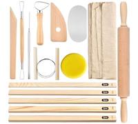 Besshepplo 20PCS Pottery Tool Set With Wooden Rolling Pin Clay Sculpting Tools For Cutting Shaping Detailing Cleaning For Beginners Or Professional Ceramic Artists