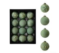 Besshepplo Antique Look 8cm Christmas Tree Hanging Ornament Balls Set of 12 Retro Style Baubles in Rose Gold Green Black Red Gold Silver Plastic for Festive Home(Green)