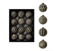 Besshepplo Antique Look 8cm Christmas Tree Hanging Ornament Balls Set of 12 Retro Style Baubles in Rose Gold Green Black Red Gold Silver Plastic for Festive Home(Black)