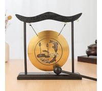 Besshepplo Chinese Brass Desktop Gong for Meditation Feng Shui Home Decor Holiday Decoration Percussion Instrument with Wooden Frame and Mallet 21.7 x 19.4 x 5.7 cm(C)