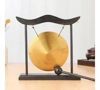 Besshepplo Chinese Brass Desktop Gong for Meditation Feng Shui Home Decor Holiday Decoration Percussion Instrument with Wooden Frame and Mallet 21.7 x 19.4 x 5.7 cm(A)