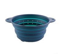 Besshepplo Foldable Silicone Drain Basket Heat Resistant Collapsible Colander For Fruits Vegetables Pasta Washing Strainer Space Saving Kitchen Gadget Blue Grey 23x26x3.5cm(large blue)