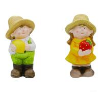 Besshepplo Keramic Garden Statue Set Boy Girl with Fruit Ornament Modern Minimalist Handcrafted Red Clay Figurine for Home Balcony Living Room Decor Colorful 7x7.5x20cm(B)