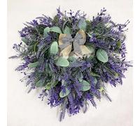 Besshepplo Lavender Heart Wreath 42Cm Artificial Silk Plastic Flower Garland Large Romantic Home Decor For Wedding Party Valentine’s Day Or Festive Celebration Display