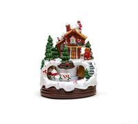 Besshepplo Moving Train And Warm Lighting Music For Christmas Village House, Resin Holiday Ornament Powered By Battery Or USB For Festive Home Decoration Music Ornament(A)