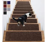 Besshepplo Non Slip Stair Treads 16 Pack 8x30 Inch Reusable Carpet Style Mats with TPE Backing Self Pads for Indoor Wooden Steps Safety for Kids Elderly and Pets Brown(76cm*20cm brown and white)