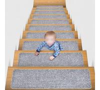 Besshepplo Non Slip Stair Treads 16 Pack 8x30 Inch Reusable Carpet Style Mats with TPE Backing Self Pads for Indoor Wooden Steps Safety for Kids Elderly and Pets Brown(76cm*20cm ash gray)