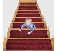 Besshepplo Non Slip Stair Treads 16 Pack 8x30 Inch Reusable Carpet Style Mats with TPE Backing Self Pads for Indoor Wooden Steps Safety for Kids Elderly and Pets Brown(76cm*20cm dark red)