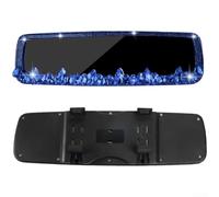 Besshepplo Rearview Mirror Decoration with Rhinestones Non Destructive Real Glass Clear Vision for Car Interior Luxury Styling Easy Install Fit Black Red White Pin(Blue)