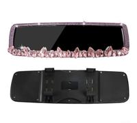 Besshepplo Rearview Mirror Decoration with Rhinestones Non Destructive Real Glass Clear Vision for Car Interior Luxury Styling Easy Install Fit Black Red White Pin(Pink)