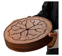Besshepplo Walnut Tea Tray with Water Storage Reservoir for Dry Brewing Solid Wood Minimalist Retro Design Compact 25cm Diameter Brown Finish for Home Office Tea Preparation Spaces(Lotus Leaf)