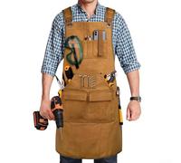 Besshepplo Welding Apron Thick Canvas Heavy Duty Adjustable Cross Back Straps Multi Pocket Protective Gear for Metalworking Woodworking and Blacksmithing Suitable for Men and Women (a)