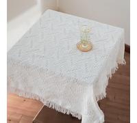 Besshepplo White Stereo Pattern Cotton Tablecloth For Party Home Dining Table Decoration Background Cloth Fresh Style Slow Life Kitchen Linens Textiles(90 * 150)