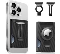 BESSIO Magnetic Phone Wallet Compatible with Apple MagSafe - Metal Card Holder with AirTag Holder, RFID Blocking & Money Clip Mag Safe Wallet for iPhone 16 15 14 13 12 Pro Max/Pro/Plus/Mini, Carbon