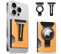 BESSIO Magnetic Phone Wallet Compatible with Apple MagSafe - Metal Card Holder with AirTag Holder, RFID Blocking & Money Clip Mag Safe Wallet for iPhone 16 15 14 13 12 Pro Max/Pro/Plus/Mini, Orange