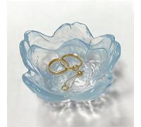 BESSKON Glass Ring Dish, Purple Flower Jewelry Tray, Small Trinket Holder, Decorative Vanity Bathroom Nightstand Plate Bowl for Women (Light Blue)