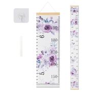 BESSLEE Canvas Kids Growth Chart for Wall, Purple Flowers Height Measurement Tracker for Baby Girl, Hanging Ruler with Removable Hook, Nursery Room Playroom Toddler Bedroom Decor, 79”x7.9”