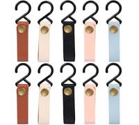 Bessy shop 10 Pcs Leather S Hooks with PU Loop,Multifunctional S-Hook for Hanging Coat,Towel Kitchenware,Strong Metal Hooks for Camping,Bathroom,Bedroom Office (5Colours)