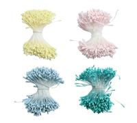 Bessy shop 1500PCS Double Heads Flower Stamen for DIY Craft Bouquet Accessories, Wedding & Party Decoration Supplies, Floral Art Stamen for Handmade Flowers & Home Decor (Blue Green Yellow Pink)