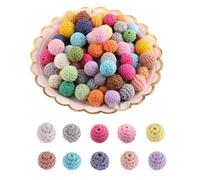Bessy shop 20pc Wooden Crochet Beads Kit 16mm Multicolored Cotton Yarn Beads for DIY Jewellery Making,Necklace,Bracelet & Crafting Boho Style,Craft Supplies