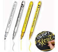 Bessy shop 4 Piece Gold Silver Metallic Marker Pens Permanent Marker Fade-Proof Quick Drying Thin & Fine Permanent Acrylic Marker for Stones, Ceramics, Glass, Wood, Fabric, Canvas