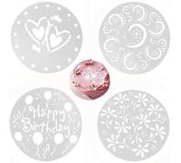 Bessy shop Cake Deco Templates Set,4 Piece Cake Flower Spray Templates Happy Birthday for DIY Sugar Powder Sieve Cake Spray Baking Tools (20 * 20cm)