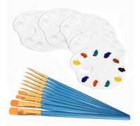 Bessy shop Watercolour Oil Painting Tool Set,5 Pcs 10 Grid Mixing Palette and 10 Pcs Brushes,Plastic Watercolor Palette Palette for Art Painting and Handicraft
