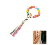 Bessy shop Wristlet Keychain,Wood Beads Keychain Bracelet Wristlet Key Ring Bangle Chains with Tassel Comfortable Wearable Design for Women Girls,Stylish and Versatile Key Ring Accessory